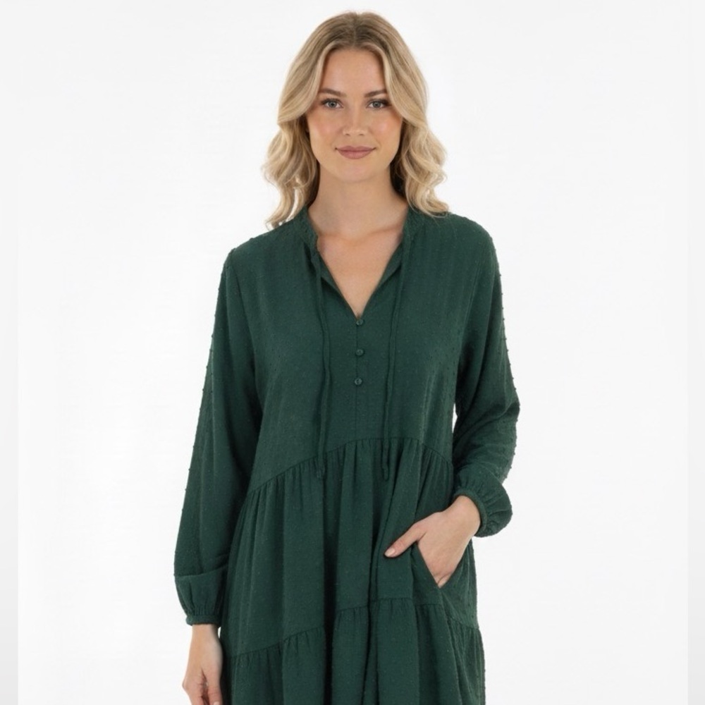 TERRA & SKY Deep Green Long Sleeve Dress size 1X with pockets